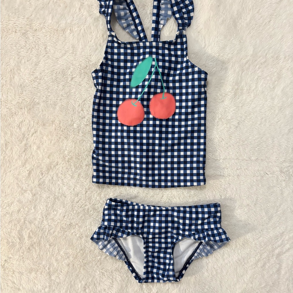 Cat & Jack Navy Checkered Bikini with Cherry Accents